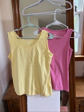 Lands' End Yellow and Womder Nation Pink Tank Tops - Simple Cotton Basics VG